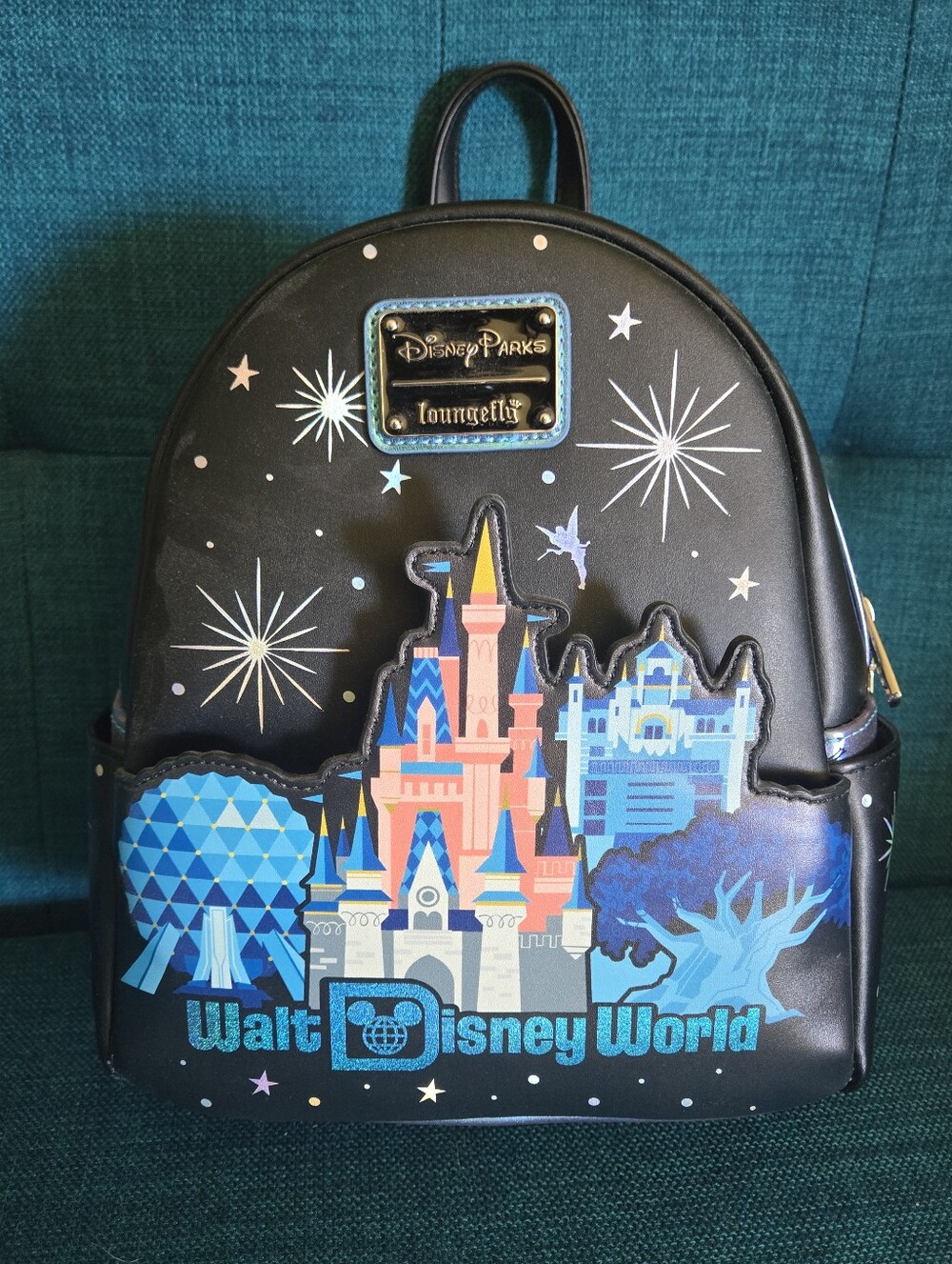 NWT Loungefly Black Walt Disney World Castle 4 Parks Icons Mini Backpack